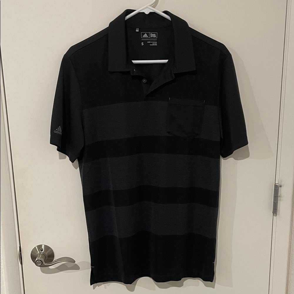 Adidas Men's Black and Gray Striped Polo Shirt